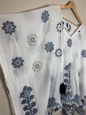 J JILL Ocean Breeze Botanical Jacquard Cotton Bohemian Kaftan Poncho ONE SIZE